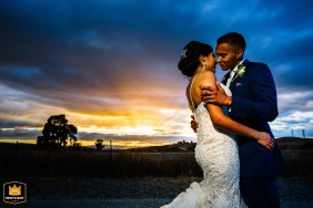 A beautiful portrait captured at Garre' Vineyard & Winery in Livermore, CA, where a newlywed couple gazes lovingly at each other against a breathtaking sunset.